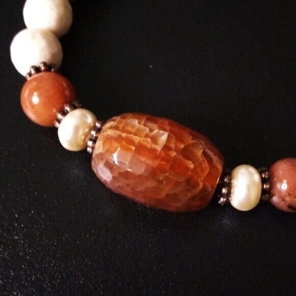 Big & Chunky Gemstone Bracelet! Beautiful Dragonvein Agate Focal! Fall Colors! - Picture 1 of 9